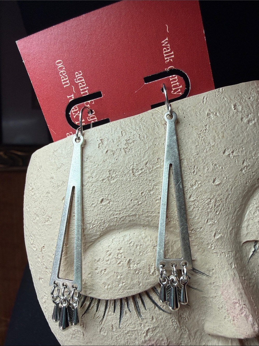 Silver Geometric Drop Earrings by
